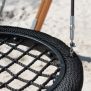 Single Swing (BNS 90cm) with black woven rope seat and metal connectors on wooden frame playground equipment.