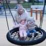 Single Swing (BNS 90cm) with black net seat and sturdy ropes, suitable for children at playgrounds.