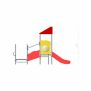 All Accessible Mars Playground with red slide, yellow panel, and metal climbing frame for children.