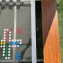HPL Bench Chess and ludo game with coloured playing pieces and wooden seating panel